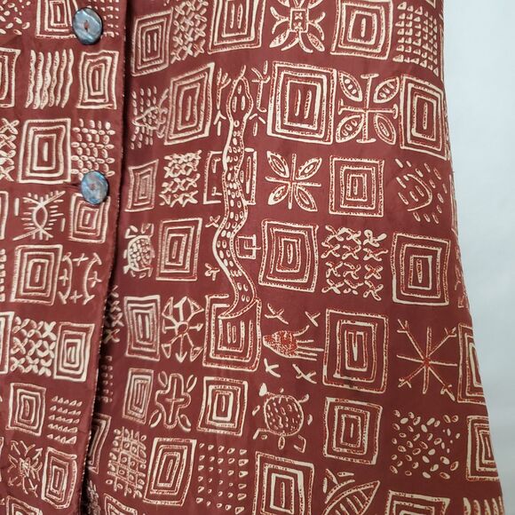 Vtg 1010 Design Silk Tunic Top Vest Pants Set Sz L Batik Print Lagenlook Brown - Picture 5 of 14